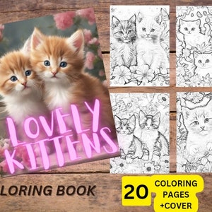 Lovely Kitten&#39;s Coloring Book 20 Pages Digital printable for kids & adults