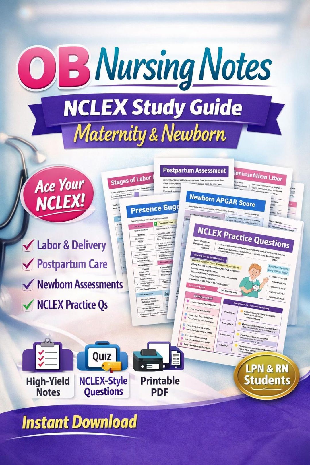 OB Nursing Notes | NCLEX Study Guide, Maternity &amp; Newborn (printable PDF) - Etsy