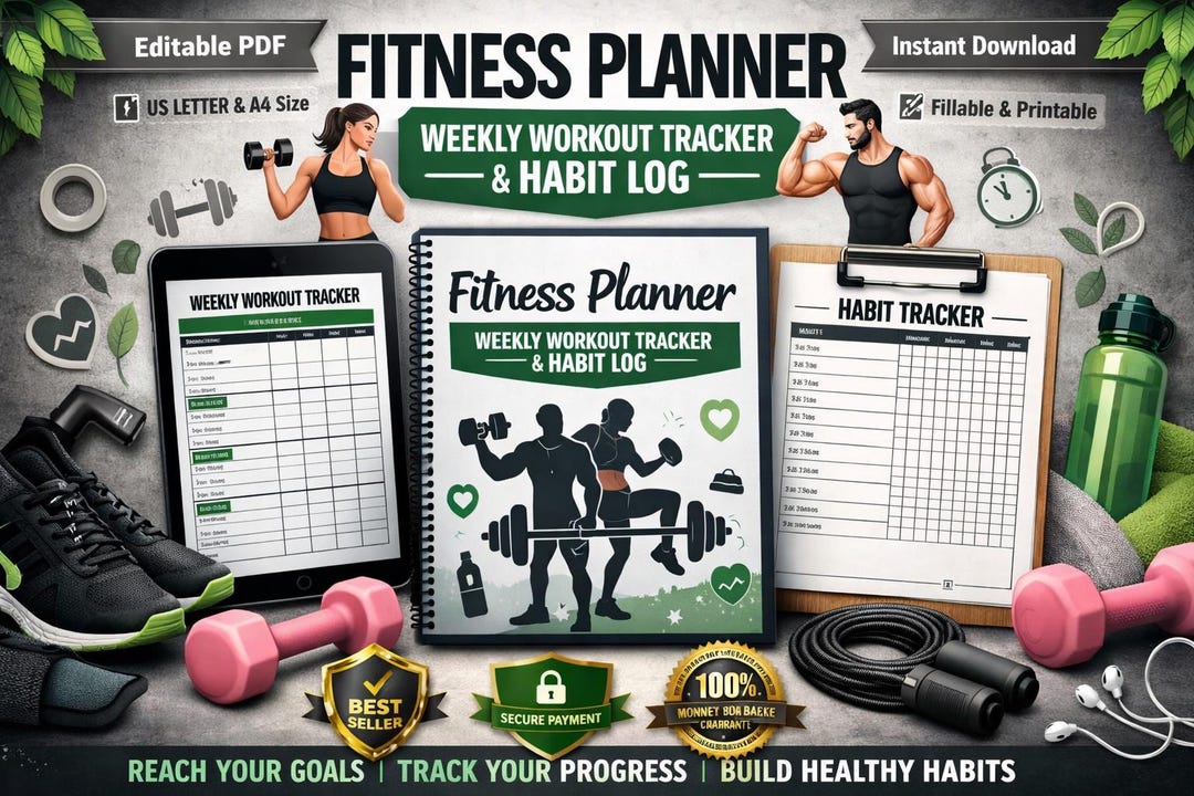 Fitness Planner Weekly Workout Tracker & Habit Log (canva Template) - Etsy