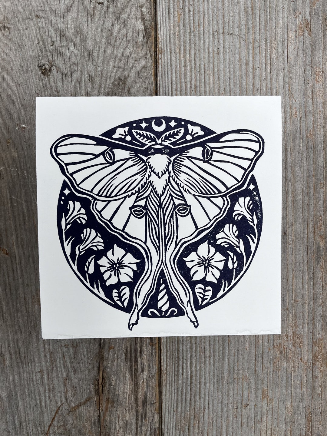 Linocut Notes Luna Moth Linocut Note Card- Original Print- Handmade Note Card ...