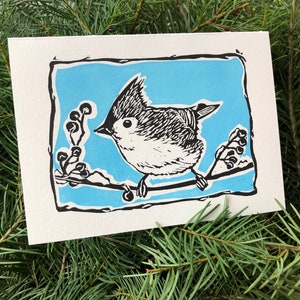 Stampa linoleografia - Cinciallegra - Biglietto per appunti - Biglietto originale stampato a mano - Biglietto di auguri - Biglietto di Natale - Bianco - 5 x 7 - Vuoto con busta