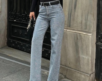 Handmade sparkle blue palazzo jeans – limited edition