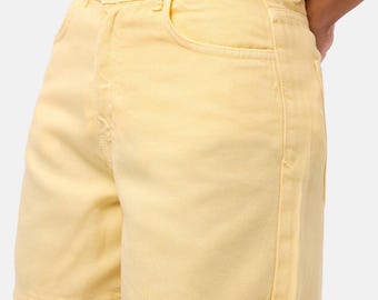 Short mom en jean jaune taille haute pour femme, short en jean en coton pastel, short en jean d'été décontracté, short de style vintage
