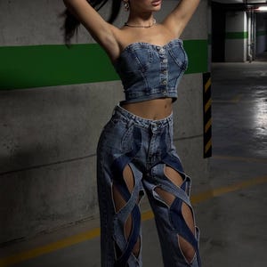 Women’s Unique Cutout Denim Jeans | High-Waisted Statement Pants | Y2K Streetwear