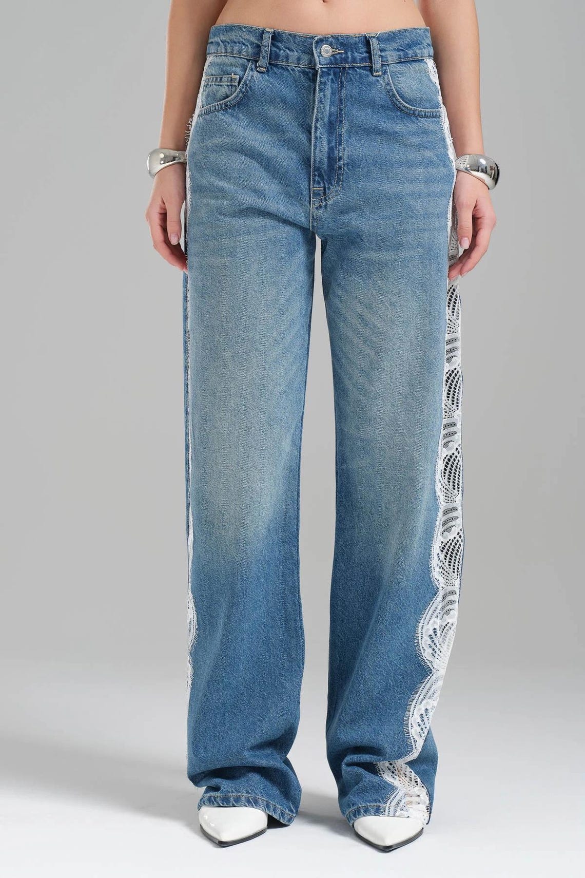 Jean Palazzo Mango 100% Coton Bleu Moyen - Taille 36, Neuf Avec étiquettes