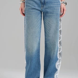 Jean Palazzo Mango 100% Coton Bleu Moyen - Taille 36, Neuf Avec étiquettes