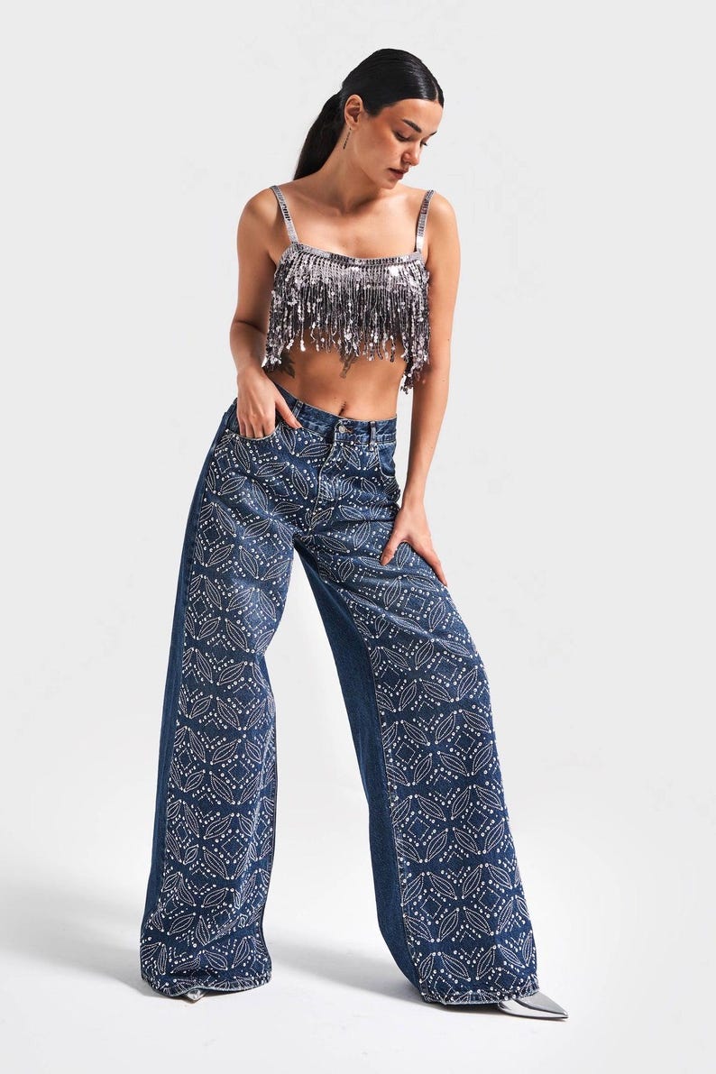 Glitter Print Jeans - Blue