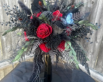 Wedding Bouquet With Black Obsidian Wand Handle, dark bridal, gothic bridal bouquet, bridal bouquet, witchy bridal, dark wedding, bridal