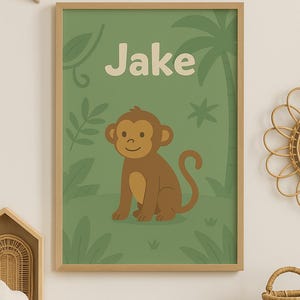 Monkey Personalised Poster - Custom Name Wall Art for Kids Room or Nursery
