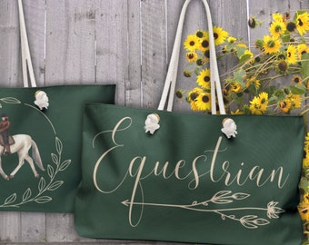 Equestrian Green & Cream Tote - Weekender Bag