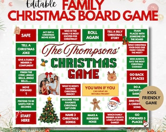 Editable Family Christmas Board Game, Printable Christmas Game for adults and kids, Personalized Christmas Trivia Game, Canva Template