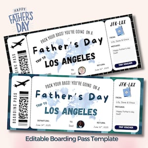 Carte d'embarquement pour la fête des pères, cadeau de voyage personnalisé pour papa, modèle sur toile modifiable, excursion pour la fête des pères, bon cadeau, billet surprise