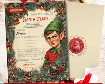 Lettre d'avertissement du père Noël, liste coquine, modèle Canva modifiable, lettre de Noël imprimable pour enfants, bureau du père Noël, téléchargement numérique