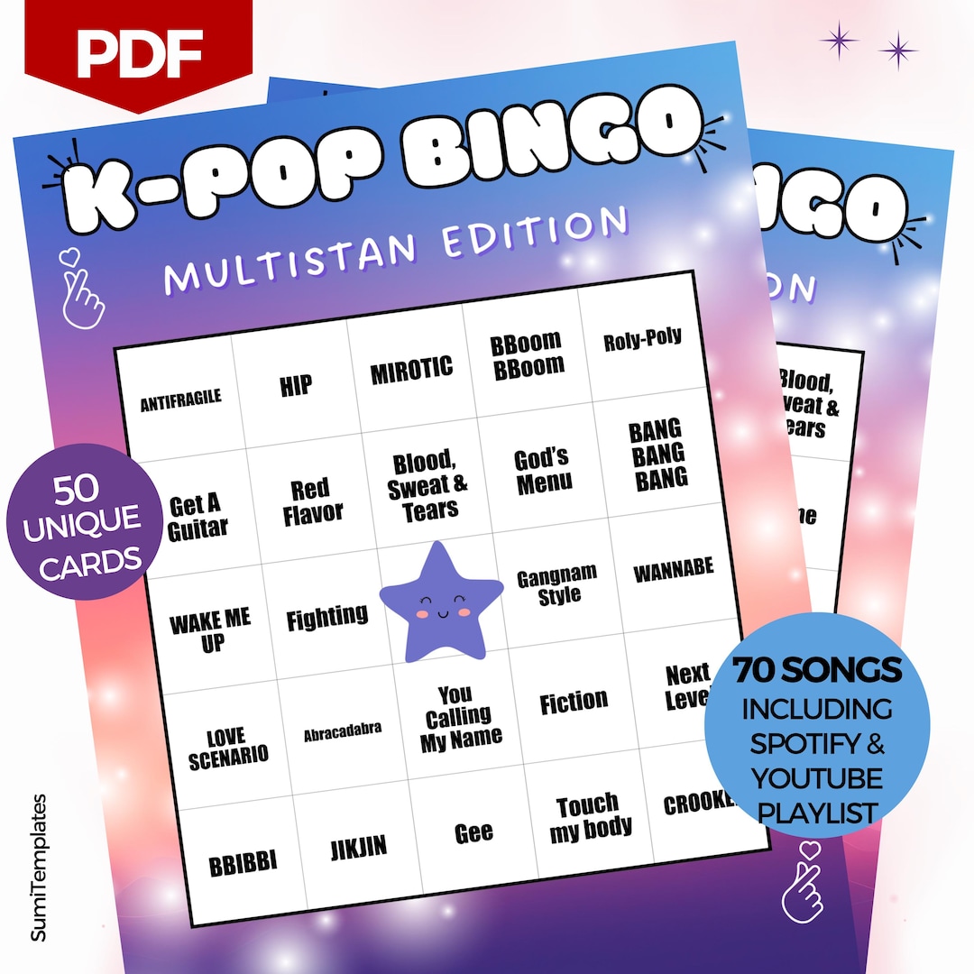 Printable K-pop Bingo Game, Multistan Edition – 50 Card Set, Digital ...