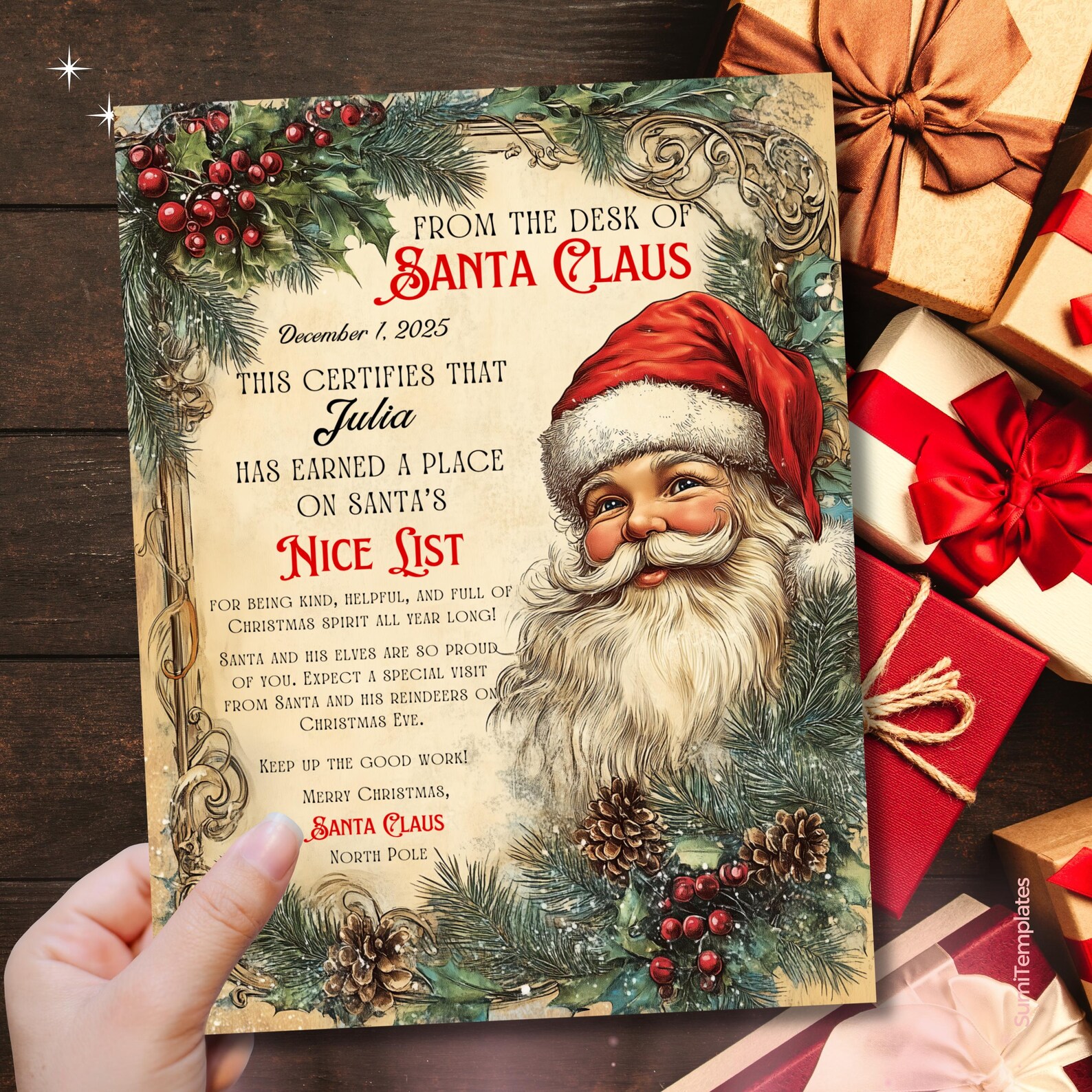 Letter From Santa Claus, Editable Canva Template, Nice List Certificate ...