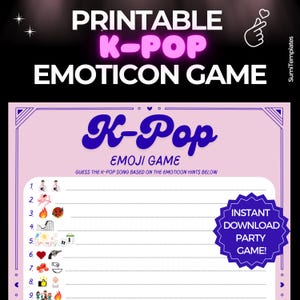 Printable K-Pop Emoji Game, K-Pop Song Quiz, Korean Pop Quiz, KPOP Games, Fan Meet Game, Editable Canva Template, Guess Song by emoticons