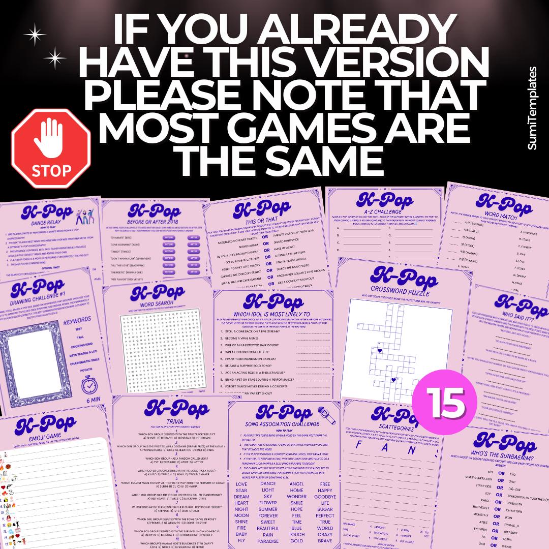 Printable K-pop Solo Game Bundle, Kpop Games for Single Players, K-pop ...