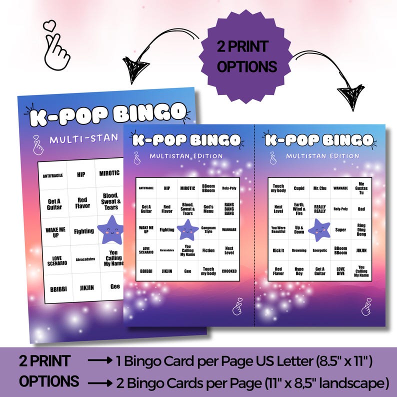 Printable K-pop Bingo Game, Multistan Edition – 50 Card Set, Digital ...