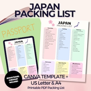 Editable Japan Packing List, Printable Japan Checklist, Color-coded ...