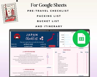 Checklista för Japanresor, Packlista, Google Sheets, Digital reseplanerare, Bucket List, Checklista före resan