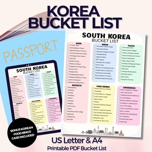 Printable Bucket List - South Korea Minimalist Travel Checklist, mini travel guide, South Korea for beginners, travel plans
