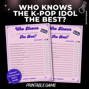 Who Knows the K-Pop Idol the Best? Printable KPOP game for kpop stans, kpop game night, cupsleeve fan event