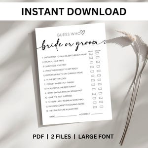 Guess Who Bride or Groom Game, Bridal Shower Game Template, Bride Or Groom Printable Game, Who Knows The Couple Best, Engagement Party Game