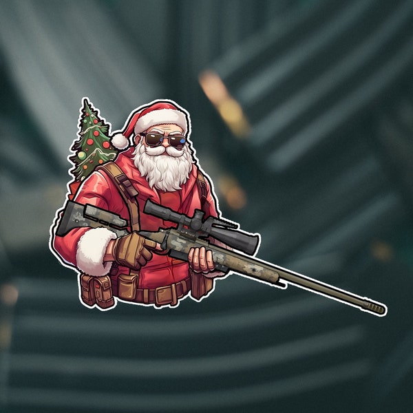 Tactical Long Range Santa | Holiday Sticker, Decal, Bolt Action Rifle, Great for Gun Cases, Safes