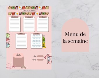 Menu de la semaine pour la perte de poids.  fiche A4 à imprimer