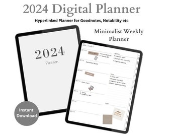 Minimalist 2024 Digital Planner, Weekly Digital Planner, Hyperlinked Planner, iPad Planner, Minimalist Planner, GoodNotes 2024 planner iPad