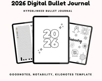 Strony Bullet Journal z 2026 roku, Cyfrowy Bullet Journal, Śledzenie pikseli, Śledzenie BUJO do kolorowania, Szablony Bullet Journal