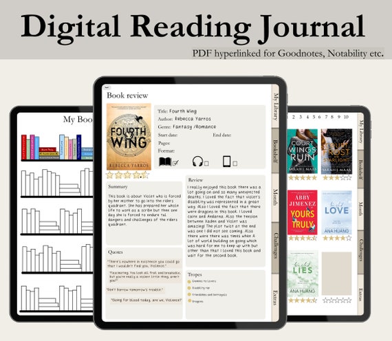 Digital Reading Journal, Reading Log, Book Tracker, Goodnotes, Notability Journal,  Booktok Review Planner, Reading Planner for iPad