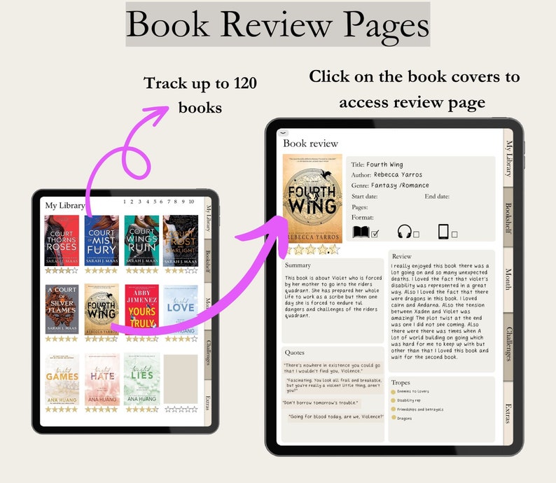 Diario de lectura digital, Registro de lectura, Rastreador de libros, Lista de lectura, Diario Goodnotes, Estantería digital, Planificador de lectura para iPad imagen 2