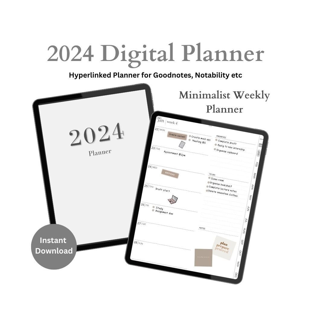 Minimalist 2025 Digital Planner, Weekly Digital Planner, Hyperlinked