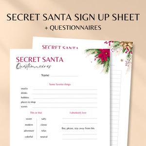 Secret Santa Sign up Sheet Editable and Printable Secret - Etsy