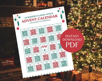 Christmas Countdown Playlist QR Code Christmas Modern Classic Songs Printable Interactive Calendar Christmas Music Advent Calendar QR Code