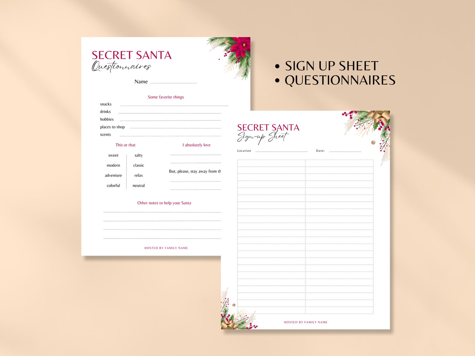 Secret Santa Sign up Sheet Editable and Printable Secret - Etsy
