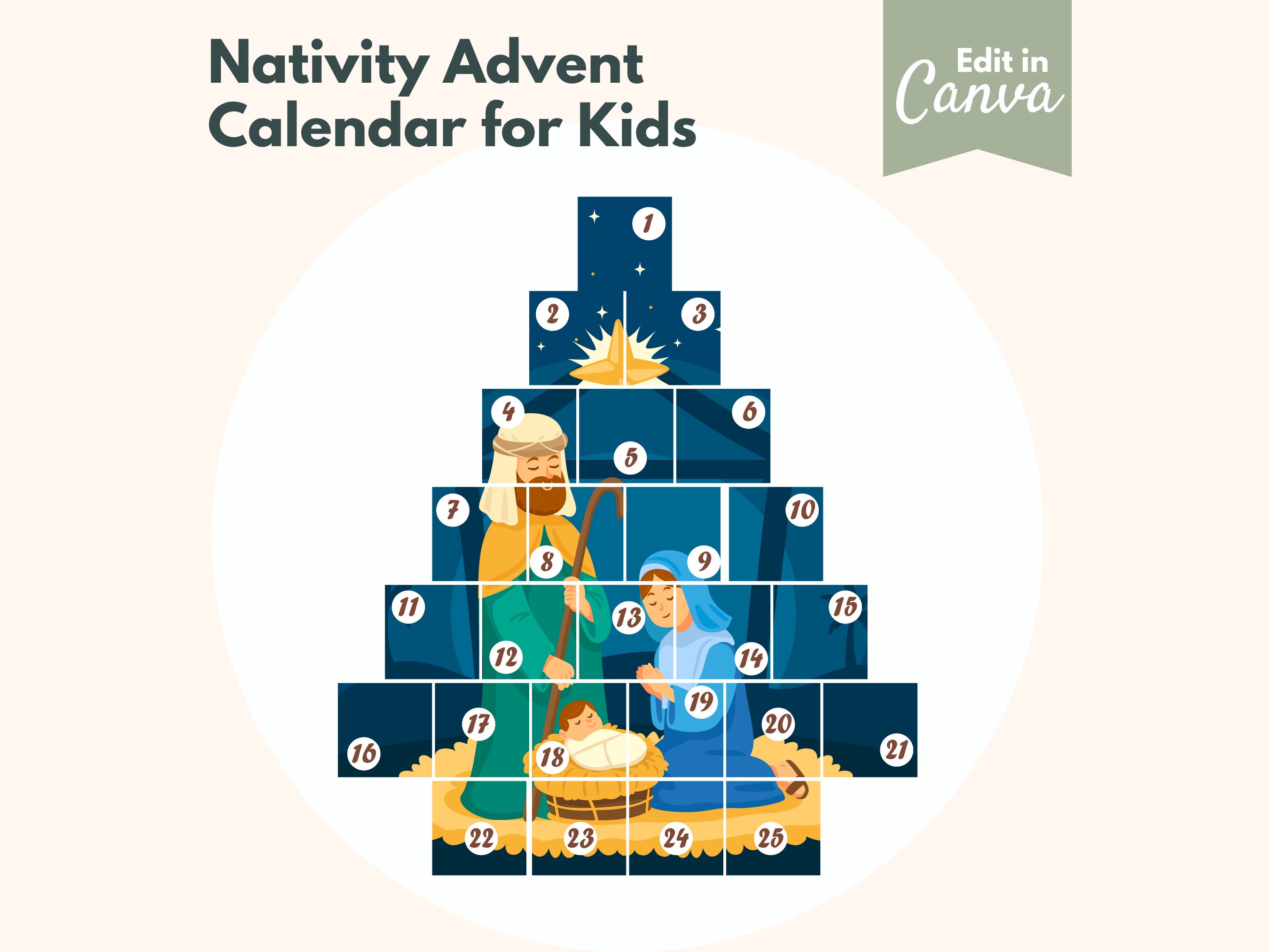 25 Nativity Advent Calendar Printable Cards for Kids Advent Calendar Nativity Christan Advent