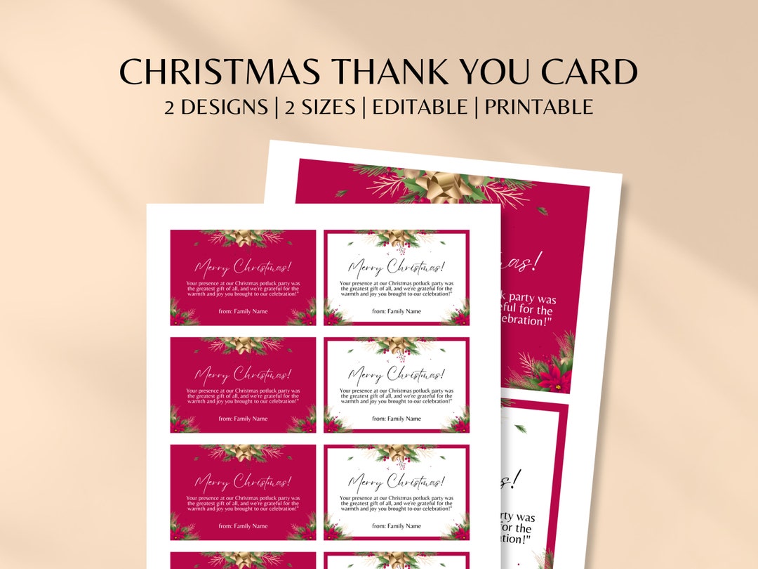 Editable Christmas Thank You Cards Potluck Thank You Card Etsy