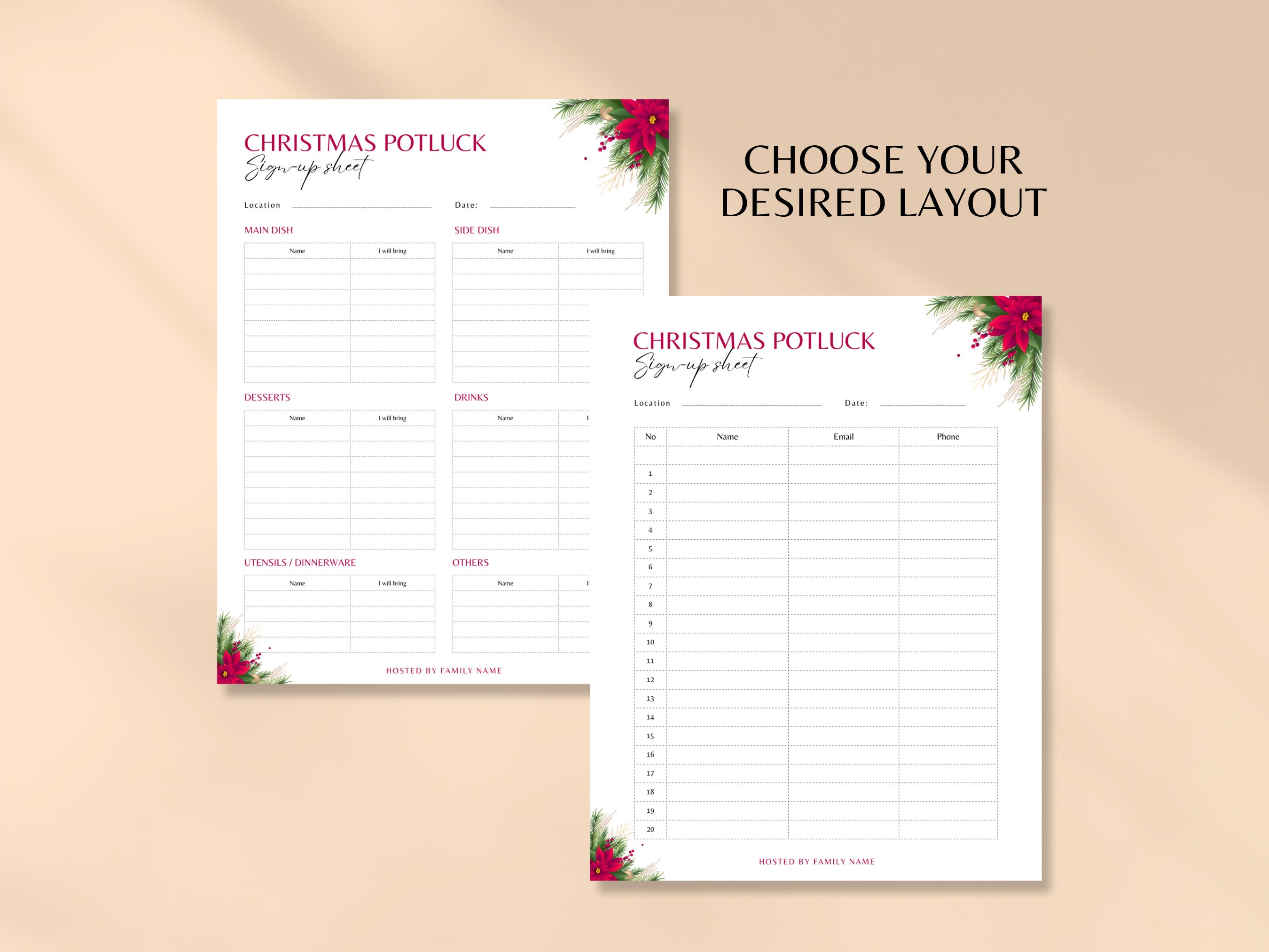 Potluck Sign up Sheet Editable and Printable Sign up Sheet Etsy