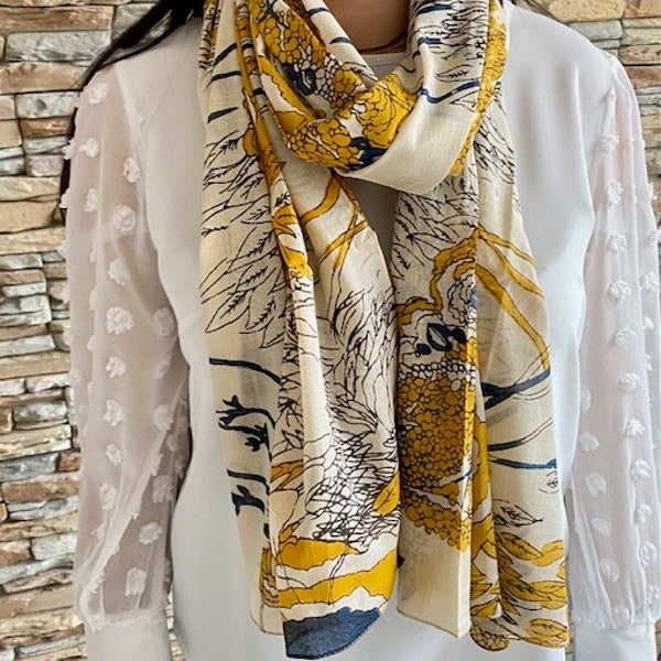 Chèche femme, foulard Femme, écharpe 100% coton, tissu Japonais, Cadeau femme