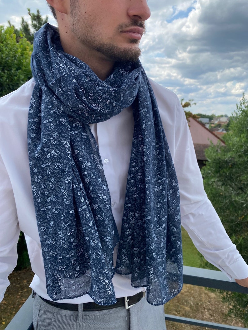 Chèche, foulard homme, coton, bleu image 2