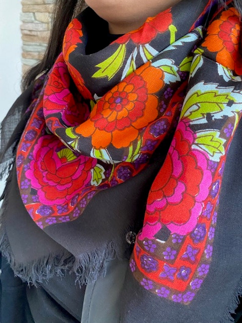 Women's scarf, shawl, viscose flower scarf image 2