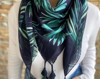 Écharpe, Chèche, foulard carré Femme, coton, Cadeau femme, Foulard cheveux femme, Mode et tendance Femme,