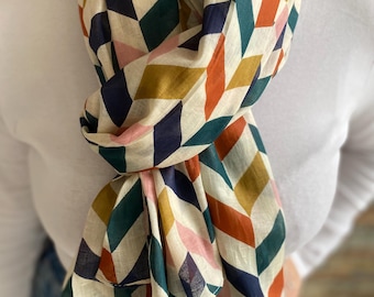 Women’s Cotton Scarf - Cheche scarf , Multicolor Chevron Pattern -Mother's day gift
