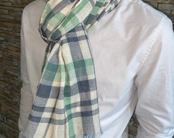 Chèche, foulard homme, coton, écharpe homme,  carreaux tissé