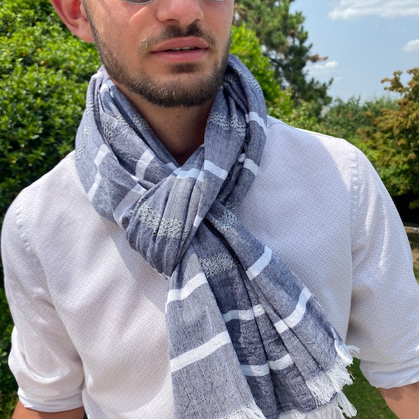 Foulard, écharpe coton rayé