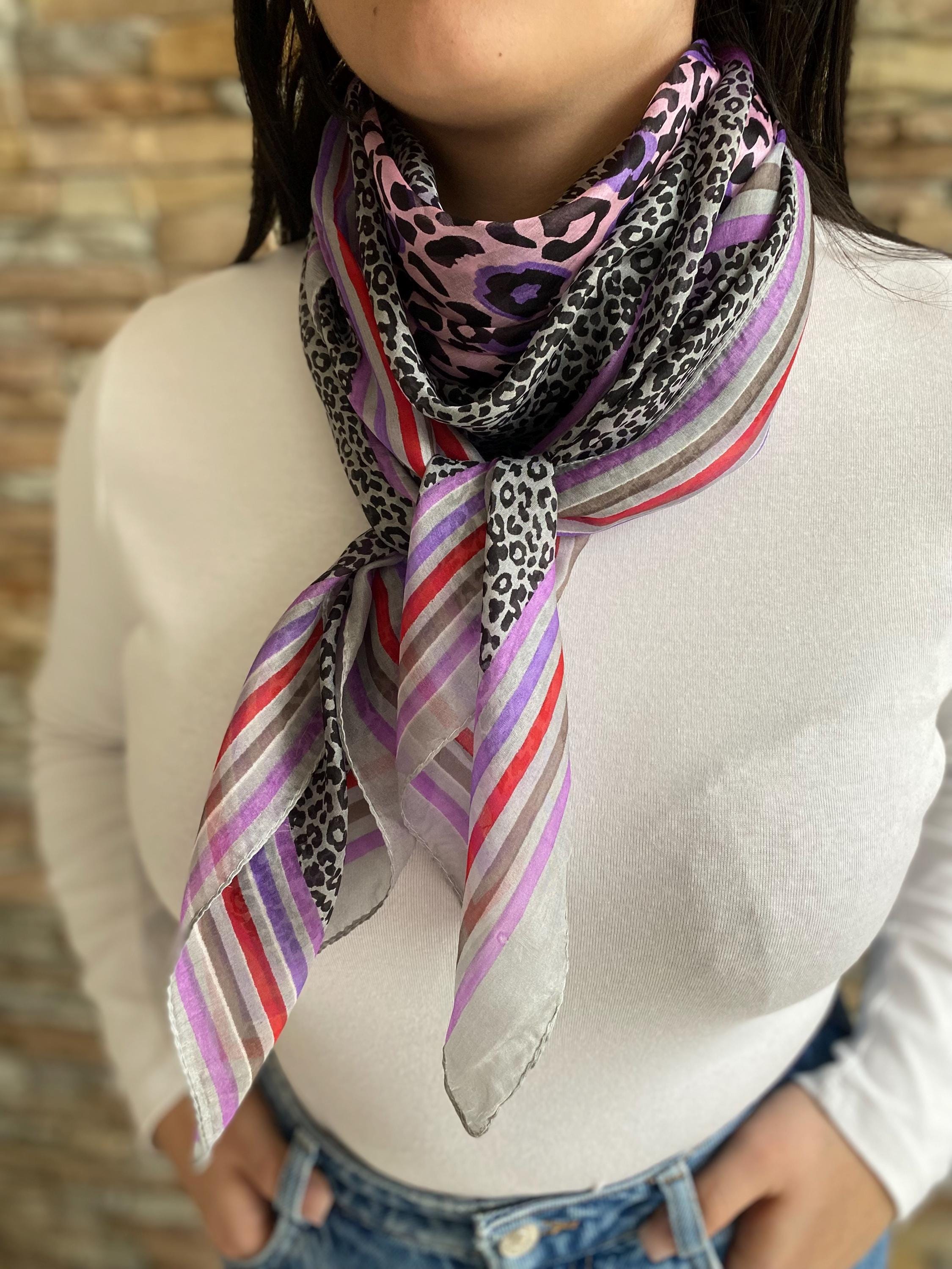 Foulard Carré Liberty En Soie 100% - Magnifique Vintage, Motif Géométrique, Fabriqué En Italie
