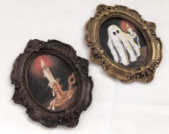 Ghost and Candle Art Prints, Mini Ornate Halloween Art With Frames