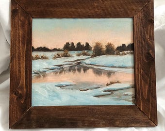 Silent Winter Dusk, Oil Painting: Handmade Framed Winter Landscape Art